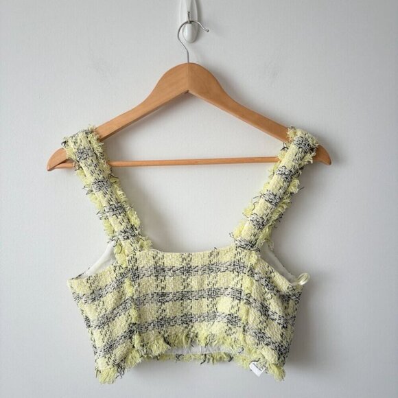 Zara SET Textured Tweed Plaid Crop Top + Skirt Yellow Black Size XS - Picture 11 of 15